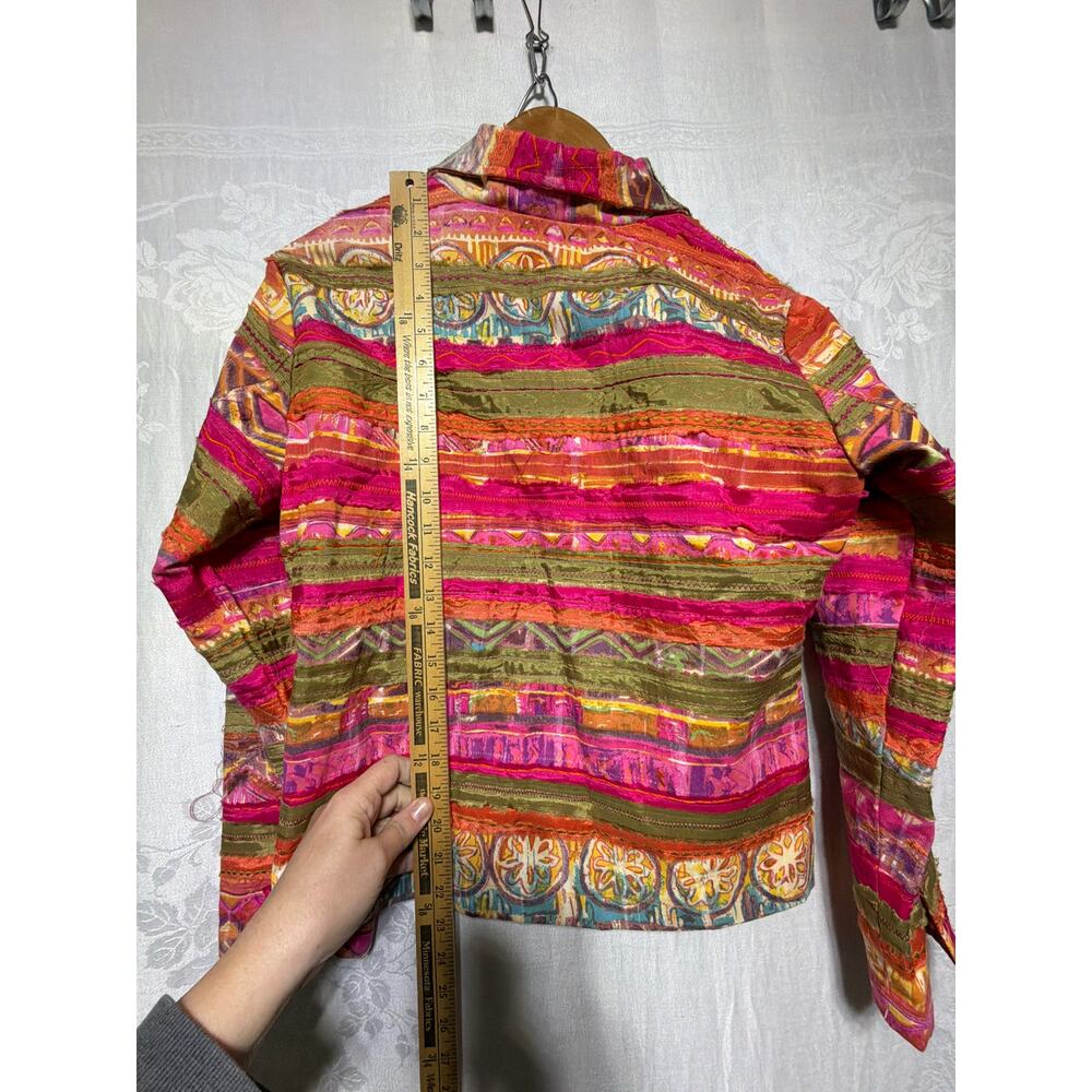 VTG Coldwater Creek Jacket Small PETITE Pink Orange NEW Stripe Applique Artsy - Picture 7 of 7